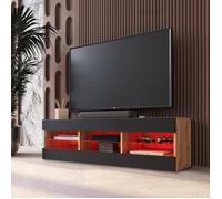 Banc TV Tivoli RTV Komodee - LED RVB - Noir et Bois Naturel - Facades en Mat - 140 x 41 x 35 cm