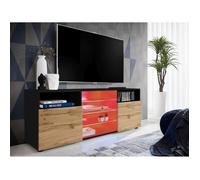 Banc TV Urbino Komodee - LED RGB - Bois Naturel Mat & Noir - Façades en Mat - L140cm x H53cm x P35cm