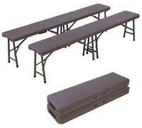 Bancs pliables 2er-Set - Banc de jardin 183 cm - Aspect rotin, plastique - Structure métallique - Adapté pour l'intérieur et l'extérieur - Idéal pour le camping, les bureaux et les espaces commerciaux