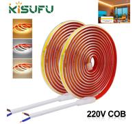 Bande COB AC 220V, 240 diodes/M, IP65, étanche, 3000K, 4000K, 6000K, ruban Flexible, lumière LED, 10CM, ruban à Diode auto-adhésif coupé 1M