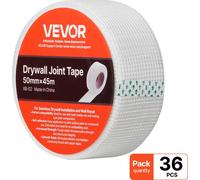 Bande de jointoiement VEVOR, 50 mm L x 45 m L, 36 rouleaux, bande de réparation autocollante en fibre de verre sèche, bande tissée pour les travaux de réparation & de masticage, pour une surface mural
