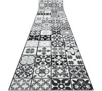 Bande de roulement caoutchoutée AZULEJO PATCHWORK motif tuiles Lisbonne gris / noir gris 90x800 cm