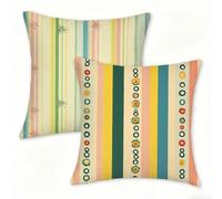 Bande Housse de Coussin 35x35 Lot de 2 Taie Oreiller en Velours Doux Carré Housse de Coussin Décoratif avec Fermeture éclair Invisible, Crème Coussins Canapé pour Canapé, Salon, Extérieur 0n-629
