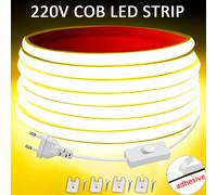 Bande LED 220V haute luminosité, bande LED COB 220V, ruban flexible pour l'éclairage de la chambre, de la cuisine no ON-OFF switch