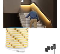 Bande LED avec 2 détecteurs de mouvement 5 m, 24 V 320 LED/m avec fiche Bande LED avec bloc d'alimentation autocollante 3000 K blanc chaud Éclairage activé par le mouvement pour armoires,4500k,5M