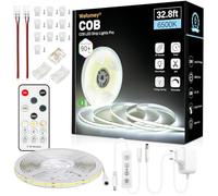 Bande LED COB 10 m, blanc froid 6500 K, 24 V à intensité variable, flexible, avec bloc d'alimentation et télécommande, 8 mm de large, IRC 90+ haute densité, pour la décoration de la maison, escalier
