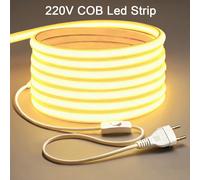 Bande LED COB 220V haute luminosité avec interrupteur marche/arrêt, ruban LED COB pour éclairage sous les armoires de cuisine et de maison
