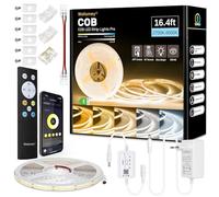 Bande LED COB 5M, commande APP, bande LED blanc chaud blanc froid 2700K-6500K, 24V variable flexible ensemble de bande LED avec télécommande et bloc d'alimentation, CRI 92 3100 LED pour salon escalier