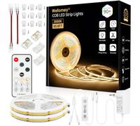 Bande LED COB de 20 m - Blanc chaud - 3000 K - 24 V - Intensité variable - Flexible - Avec bloc d'alimentation et télécommande RF - CRI 90+ - Pour décoration d'intérieur, escaliers, cuisine