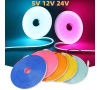 Bande LED néon 5V 12V 24V, avec fil à 2 broches, 120 diodes/M, Tube en silicone IP67, lampe douce et Flexible, corde de signe lumineux pour bricolage, 3000K-6500K DC12V 2.5cm cut