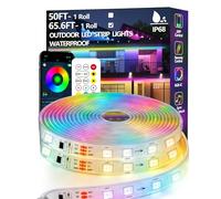 Bande LED RVB + IC - 20 m - Étanche IP68 - Contrôle avec application/télécommande - Synchronisation de la musique Bluetooth - Pour balcons, terrasses, toits, jardins, piscines