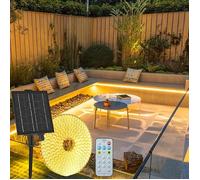 Bande LED solaire extérieure 10m flexible adhésive télécommande incluse, 10m blanc chaud 3000K