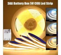 Bande lumineuse COB alimentée par boîte à piles (piles non incluses), avec interrupteur ; lumière douce ultra-lumineuse, sans éblouissement, sans taches ; dos auto-adhésif pour une installation sans p
