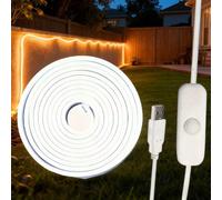 Bande lumineuse décorative LED néon 1m/2m/3m/4m/5m avec interrupteur à bouton, variateur, interface USB, lumière blanche/blanc chaud, peut être découpée librement, flexible, bande lumineuse d'ambiance