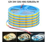 Bande lumineuse LED COB 12V 24V, 320LED, 480LED, 528LED, lumière linéaire haute densité, bande LED COB Flexible, 0.5-10m, blanc chaud et naturel 320LEDs