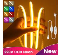 Bande lumineuse LED COB 220V, 240 LED/M, étanche, variateur 4 touches, alimentation UE, rouge, vert, bleu, blanc chaud, ruban flexible néon décoratif