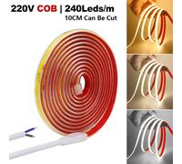 Bande lumineuse LED COB 220V, 240LEDs/M, étanche, avec driver intégré, peut être coupée, ruban adhésif flexible de 10cm, éclairage linéaire RA90 White