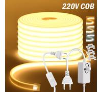 Bande lumineuse LED COB avec interrupteur ue/prise de variateur 220V 230V 240V, étanche IP65, lampe pour armoire de cuisine, ruban 3000K 4000K 6000K
