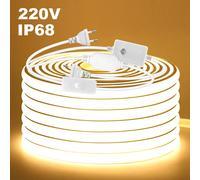 Bande lumineuse LED COB étanche IP68, kit d'alimentation avec variateur 220V, 10m 20m 50m 100m, 288 LED, lampe flexible 3000K 4000K 6000K 0.5m Warm White