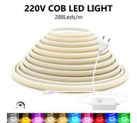 Bande lumineuse LED COB néon à intensité variable 220V, kit de prise d'alimentation EU, 10 couleurs, 288 LED/m, lampe linéaire flexible RA90, décorative, étanche