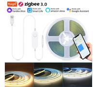Bande lumineuse LED COB USB Tuya Zigbee 3.0, 5V, 1m-5m, blanc chaud, Flexible, variable, 320 diodes/m, décoration de la maison pour Alexa Google 3M Kit