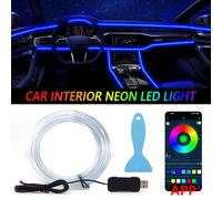 Bande lumineuse LED d'ambiance RGB pour voiture, 1/2/3/4/5M, contrôle par application, lampe d'ambiance à Fiber optique USB, néon, lumières de décoration pour Console intérieure