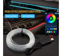 Bande lumineuse LED RGB pour intérieur de voiture, 2/3/4/5M, bande lumineuse d'ambiance, USB, Fiber optique, support de lampe d'ambiance, contrôle sans fil par application