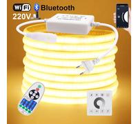 Bande lumineuse néon LED COB, Wi-Fi, Bluetooth, télécommande à 23 touches, kit d'alimentation à gradateur 220V, 5m, 10m, 20m, 0.5m, lampe flexible KampLED/m White