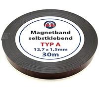 Bande magnétique autocollante super qualité - type A anisotrope - 1,5mm x 12,7mm x 30m - Rouleau - Ruban adhésif aimanté