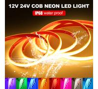 Bande néon COB étanche IP68, 12V 24V, haute luminosité, 320 diodes/M, jaune/rose/rouge/blanc/bleu glacé/rose, ruban Flexible, lumière LED DC 24V