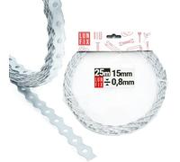 Bande perforée acier galvanisé 25m x 15mm x 0,8mm, équerre metal | ruban fixation métal robuste, plaque perforée pour bois, perforatrice bricolage, panneau mural, support construction