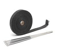 Bande Thermique Echappement Rouleau d'enveloppe de chaleur titane 25mm * 5/10 / 15 15m pour le ruban bouclier en fibre verre moto avec des cravates acier inoxydable Scotch Isolant Thermique(15m black)