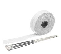 Bande Thermique Echappement Ruban thermique for isolation en laine de verre isolant d'enveloppe d'échappement 5cm * 5M 10M 15M 20M attaches acier inoxydable résistant à la fibre(5x15 White)