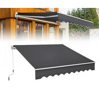 Bandeau de balcon 250 x 200 cm, store à bras articulés en aluminium, manivelle manuelle, store à fixer sans perçage pour terrasse et véranda, résistant aux UV, imperméable, protection solaire, gris fo