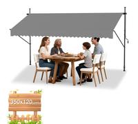 Bandeau de balcon - Bandeau à fixer sans percer - Manivelle - Montage sans perçage - Réglable en hauteur - Résistant aux UV - 350 x 120 cm - Gris clair