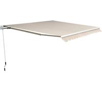 Bandeau de balcon Moonbite, 450 x 300 cm, store à bras articulés escamotable avec manivelle, cadre blanc, tissu de store déperlant, polyester, couleur beige