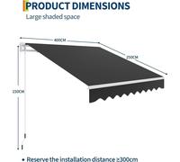 Bandeau de terrasse rétractable - Manuelle - 240x300 cm - Protection solaire déperlante - Structure en aluminium - Noir