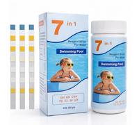 Bandelette Piscine 7 en 1 Testeur Eau Piscine et Spa - 100 Bandelettes Test Piscine pour Mesure Précise pH, Chlore Libre, Brome, Dureté, Acide Cyanurique et Alcalinité - Kit Entretien Jacuzzi