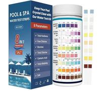 Bandelettes Piscine 8-en-1 pour Piscine et Spa 100 Tests Sel, pH, Chlore, TAC, Dureté, Brome, Acide Cyanurique Languettes de Test