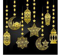 BANDEROLE - Décoration de Ramadan - 8 Pièces Guirlande de Ramadan Mubarak - Pendentif Étoile Lune Eid Mubarak