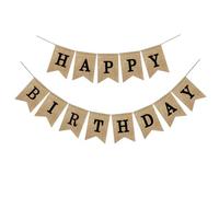 Banderole Joyeux Anniversaire Birthday , Bannière en Lin et Toile de Jute, Guirlande Anniversaire
