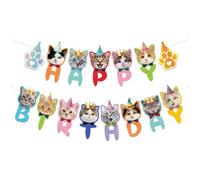 Banderole Joyeux Anniversaire,Chat de Dessin Animé Guirlande Happy Birthday Kit de Bannière d'Anniversaire Happy Birthday Banner pour Filles Garçons Adultes, Décorations de Fête d'Anniversaires Party