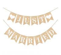 Banderole Mariage Just Married en Toile de Jute, Guirlande Décoration Voiture de Marié, Bannière Champêtre Vintage pour Cérémonie, Fête et Accessoire Photo, 18x13 cm