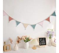 Banderole triangulaire double face en coton pour bébé 2,6 m | Lot de 10 pompons pour décoration de chambre d'enfant et de chambre à coucher, décoration de fête prénatale, tissu en coton