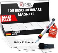 Bandes magnétiques rechargeables - 105 pièces - 75 x 25 mm (+ stylo) | Aimants inscriptibles pour tableaux blancs, tableaux Kanban et tableaux magnétiques - aimants inscriptibles pour le réfrigérateur