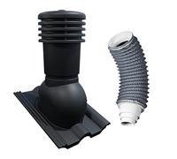 Bandloo Cheminée de ventilation tuile de toit Cheminée de ventilation VENTOS X PLUS 150 mm + FLEXOS X PLUS 60 cm pour Tile Nelskamp Finkenberger, Benders Mecklenburger. Ventilation de tuile (Noir RAL
