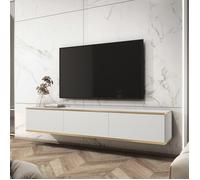 Banff TV175 - meuble TV, front lisse blanc / chêne artisan, largeur 175 cm, hauteur 30 cm, profondeur 32 cm