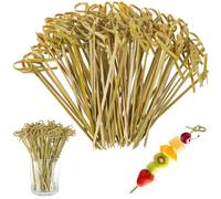 Bangbobi 200 pièces Brochettes Bambou 12 cm Piques Bois avec Nœuds | naturel, écologique, sans éclats, surface lisse, idéal pour fêtes réceptions barbecues, fingerfood et canapés
