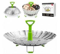 BangShou Panier Vapeur Inox, 11'' Cuit Vapeur Inoxydable pour Autocuiseur avec Manche Télescopique, Panier pour Cuire à la Vapeur, Fleur Marguerite Cuisson Vapeur, Pliable Vegetable Steamer Accessoire