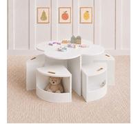 Table pour enfants Baninni avec 4 chaises, modèle Cloudy, couleur blanche